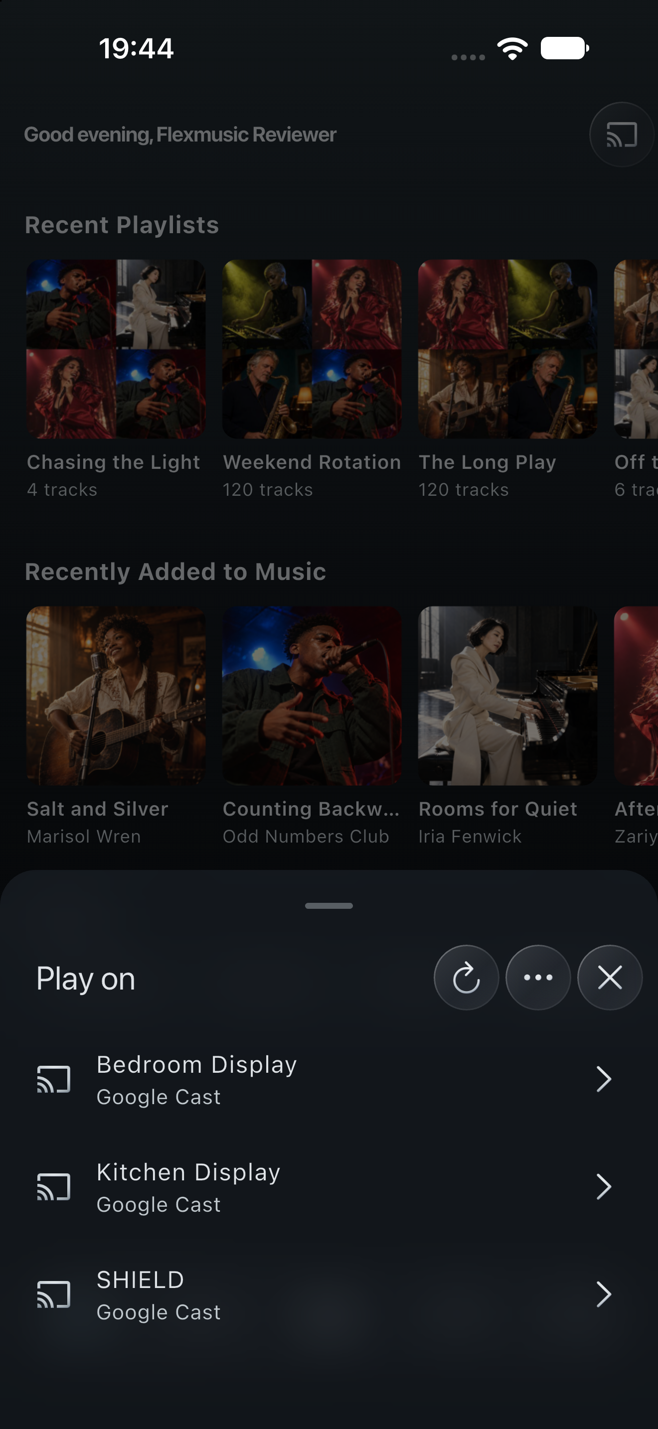 Flex 2.0 preview: casting device discovery, not a connected playback demonstration