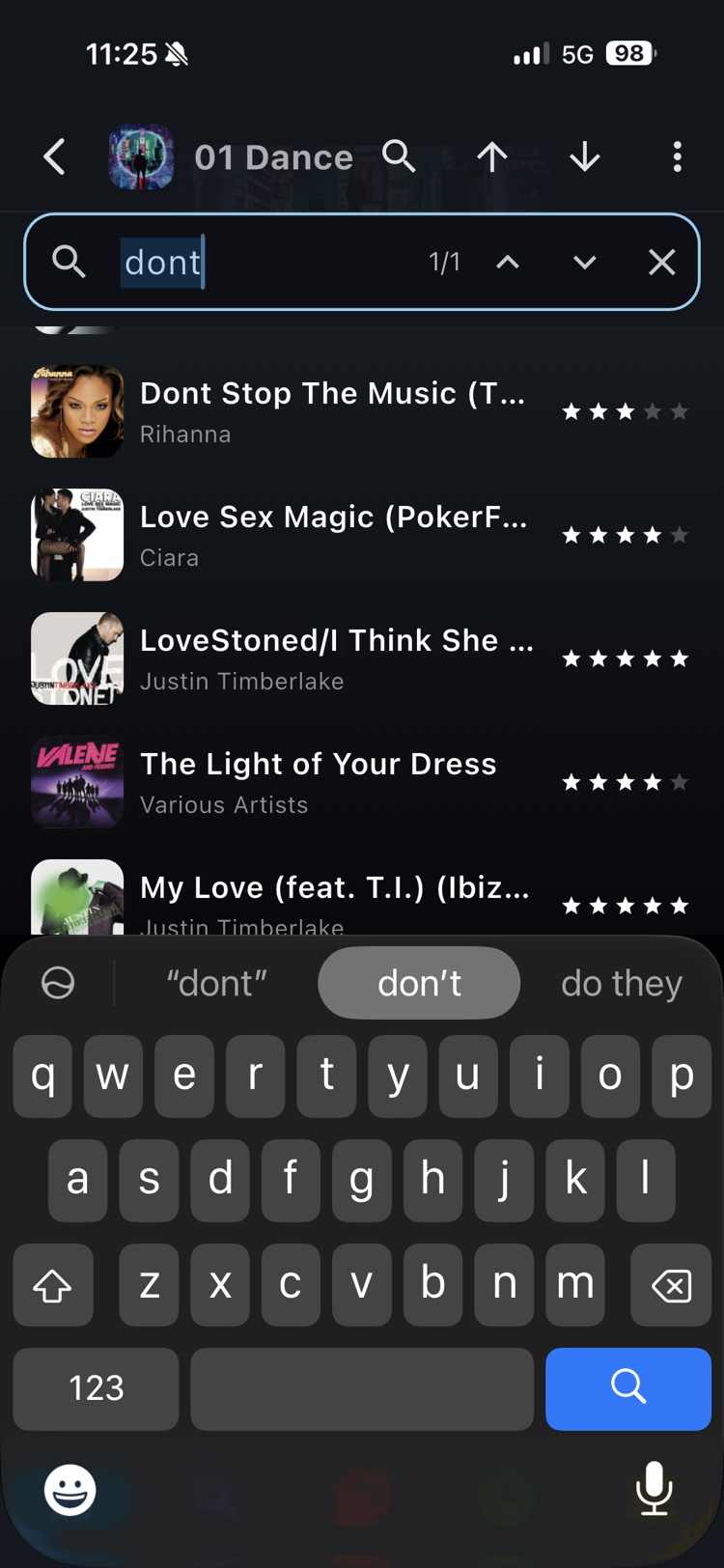 Flex Music in-playlist search filtering tracks as you type